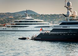 Two,Super,Yachts,Anchored,In,The,Gulf,Of,Staint-tropez,,One Two,Super,Yachts,Anchored,In,The,Gulf,Of,Staint-tropez,,One